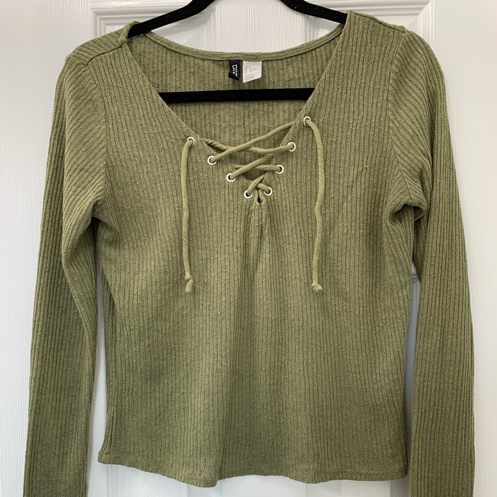 Olive Green Lace Up Longsleeve